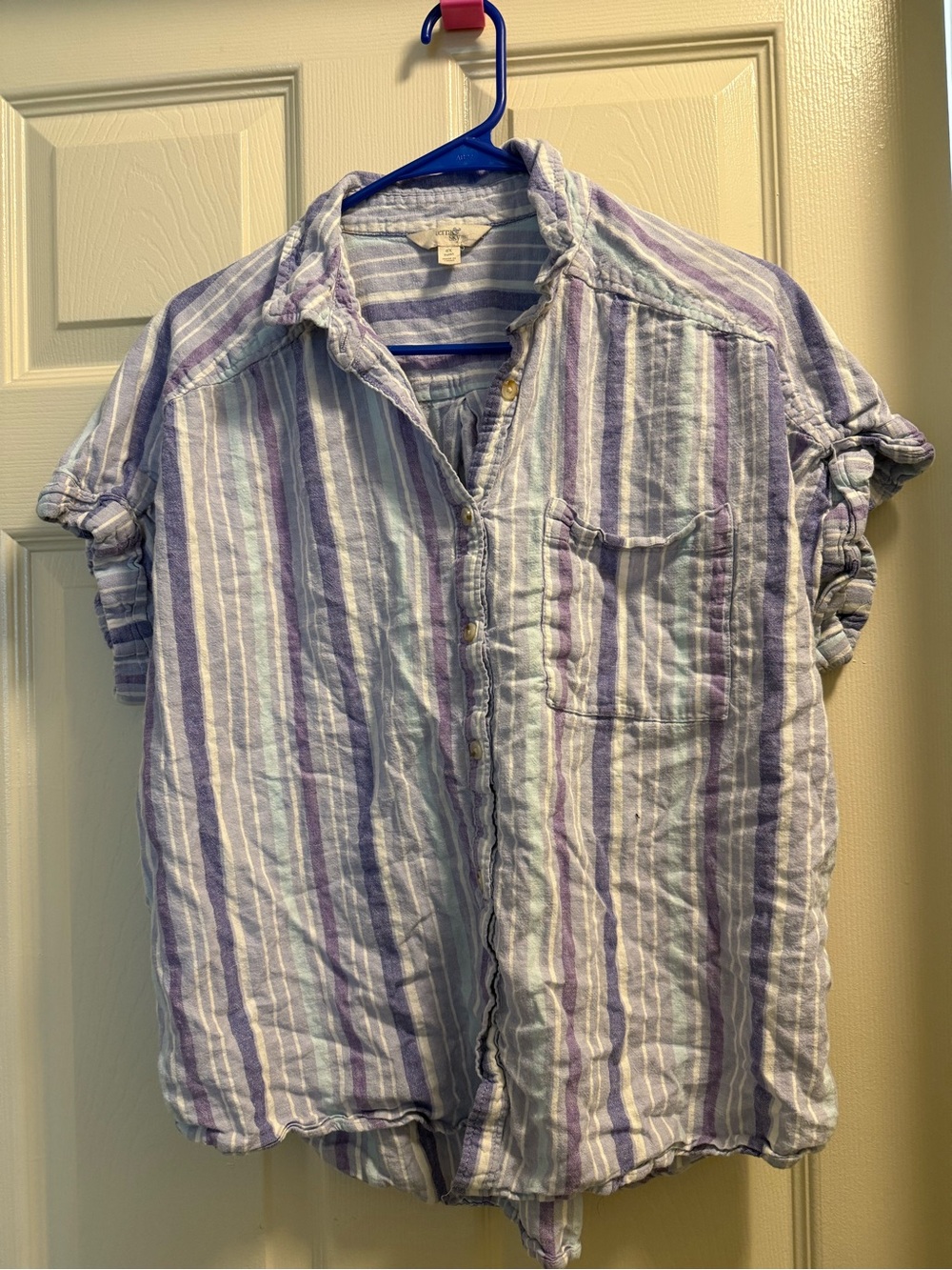 Terra & Sky Lavender and White Striped Short-Sleeve Button-Down